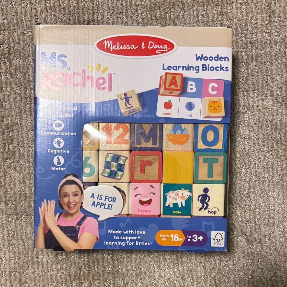 Melissa & Doug Wooden Learning Blocks - Red, Blue, Yellow, Green, Pink, Orange
